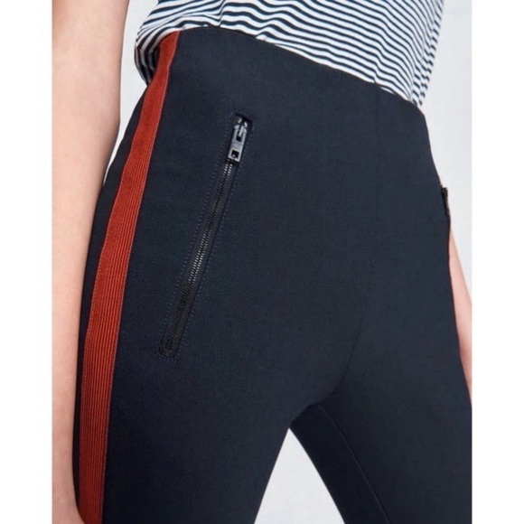 Rag & Bone Simone Side-Stripe Equestrian Stretch Pants, Navy & Red, Size 0 - Picture 4 of 12